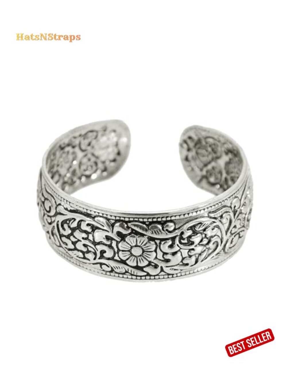 Vintage Carved Flower Cuff Bracelet Women Adjustable Open Upper Arm Bangle